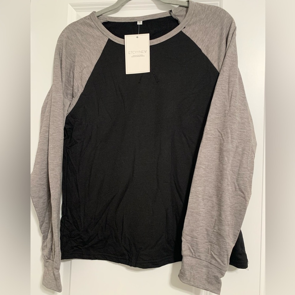 Women's ETCYY NEW Gray Black Long Sleeve Cotton Top Size‎ S NWT